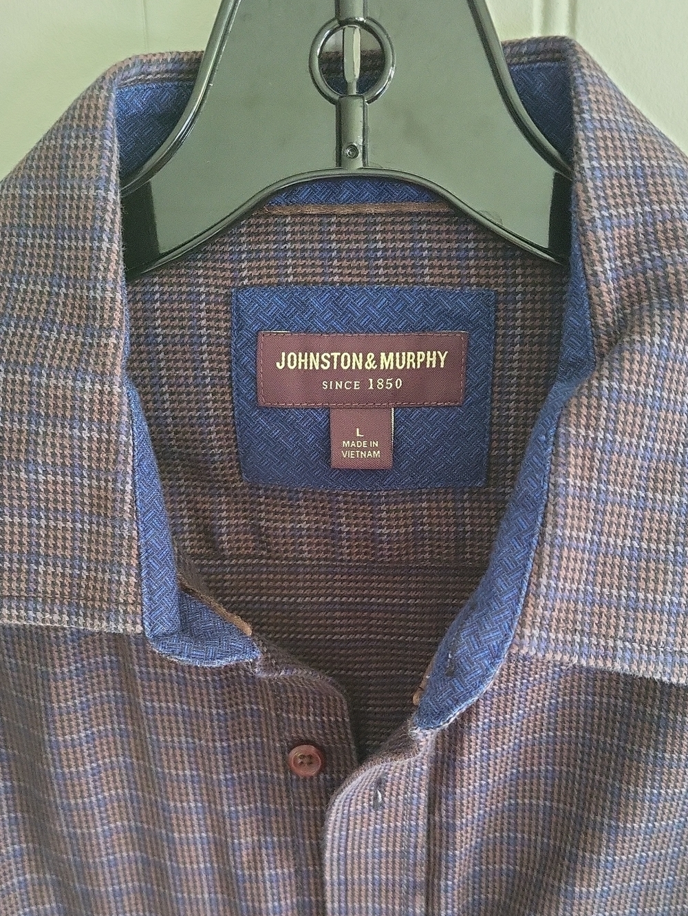 Johnston & Murphy Shirt Mens Large Brown Check Houndstooth Flip Cuff Spread
